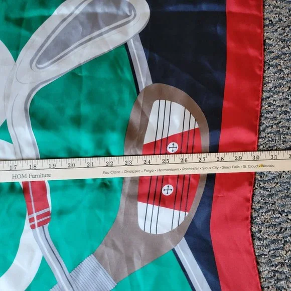 100% Silk Golf Club Scarf Made in Italy Approximately 30 x 30 Mid-Century VTG